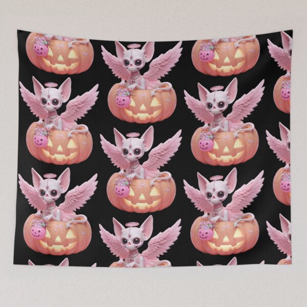 Item preview, Cute Pink Skeleton Angel in Pumpkin Trick or Treat designed and sold by LujziWorld.
