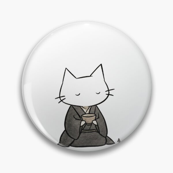 Item preview, Meditating Cat in Kimono Drinking Tea Line Art Illustration designed and sold by JossDesign15.