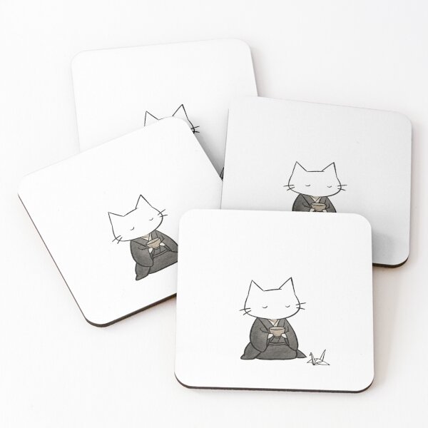 Item preview, Meditating Cat in Kimono Drinking Tea Line Art Illustration designed and sold by JossDesign15.