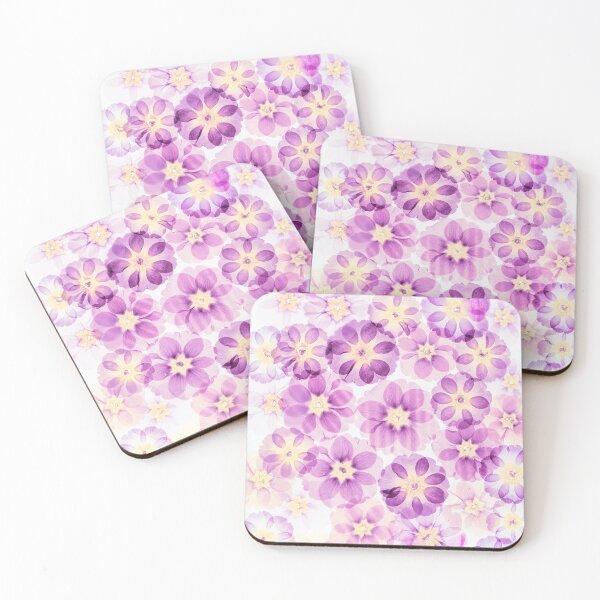 Item preview, Pressed Primrose Flowers Botanical Art Print, Purple and Pink Floral Collage, Nature Wall Decor designed and sold by Elżbieta  Kaps.