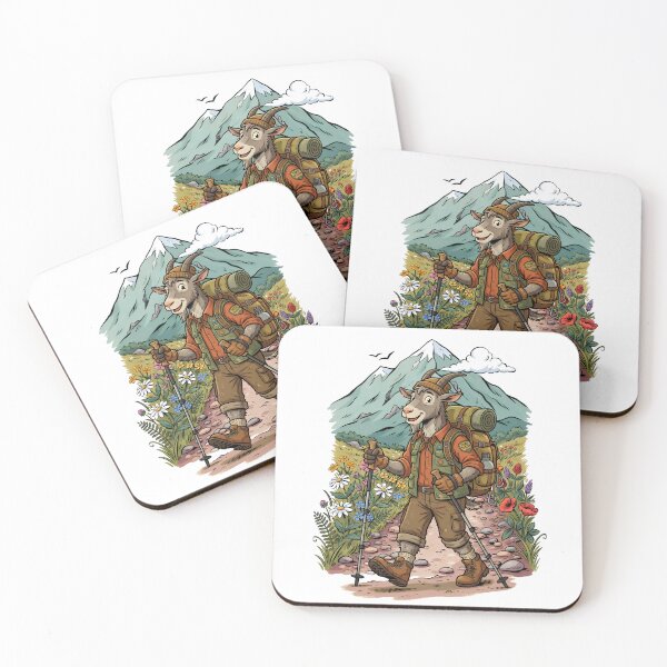 Item preview, The Hiking Mountain Goat with Backpack Cartoon designed and sold by Museum Of Non-Existing Art.