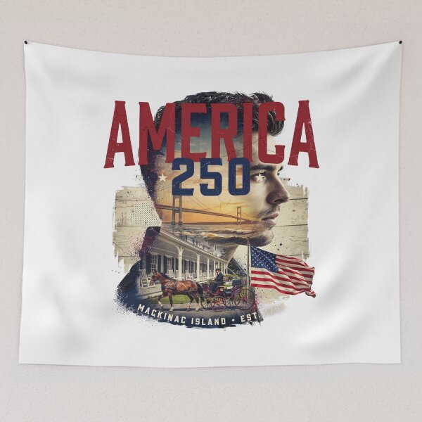 Item preview, America 250 Mackinac Island Michigan Semiquincentennial 1776 - 2026 Vintage Flag Carriage v1 designed and sold by DarylWelsh2024.