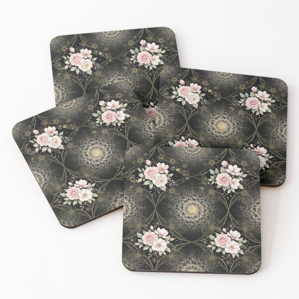 Item preview,  Elegant Pink Rose and Gold Fractal Pattern designed and sold by WitchyBotanicaArt.