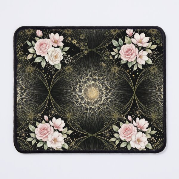 Item preview, Elegant Pink Rose and Gold Fractal Pattern designed and sold by WitchyBotanicaArt.