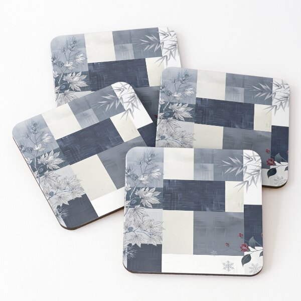 Item preview, Modern Korean Jogakbo Patchwork with Winter Snowflakes and Camellia - Minimalist Aesthetic Textile Art designed and sold by SOOstudio73.
