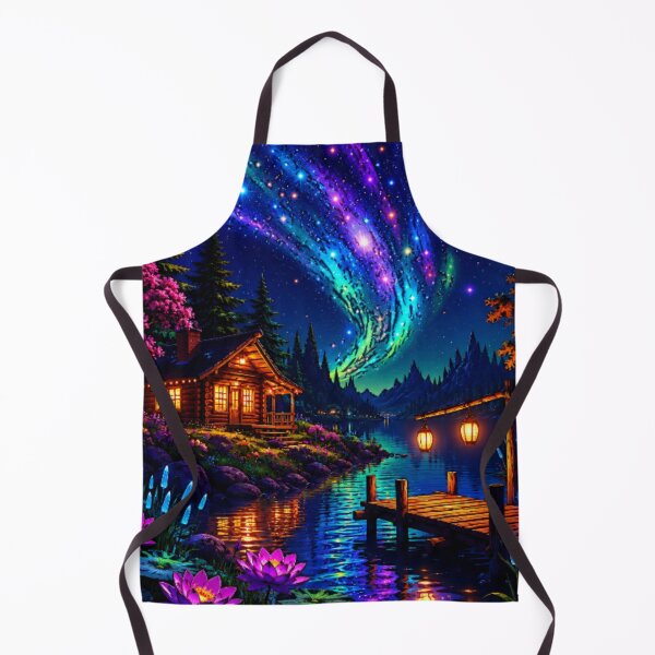 Item preview, Cosmic Aurora Borealis Mountain Lake Dock Cabin Art designed and sold by Nexus Space.