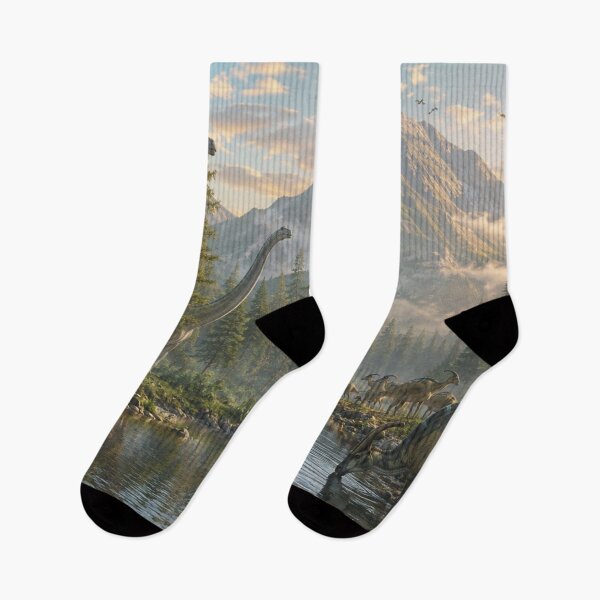 Item preview, Sauropod Herd in Prehistoric Mountain Valley designed and sold by MWprint.