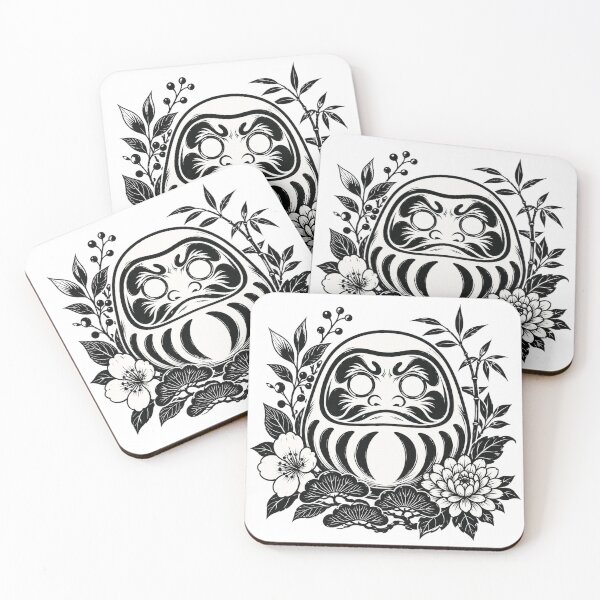 Item preview, Japanese Daruma Doll Flowers Bamboo Line Art designed and sold by SokoSkate.