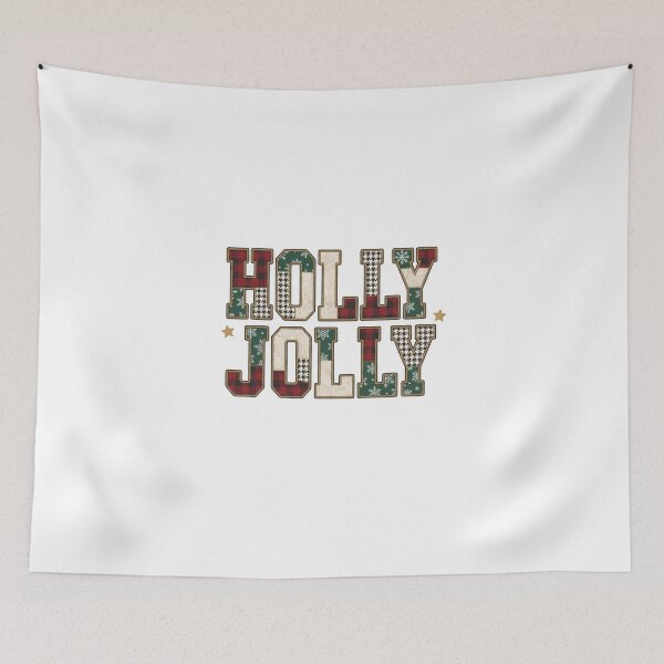 Item preview, Holly Jolly Christmas Patchwork Vintage Holiday Typography T-Shirt designed and sold by StickerNestYou.