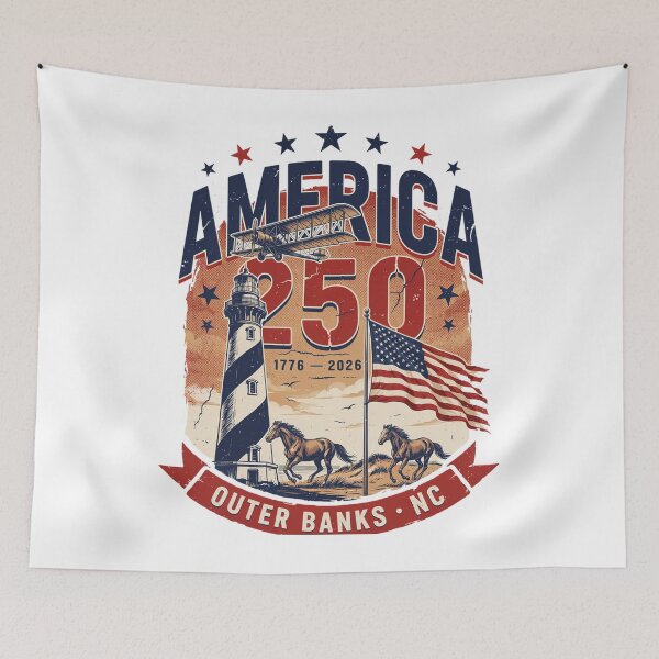 Item preview, America 250 Outer Banks North Carolina Semiquincentennial 1776 - 2026 Vintage Flag Lighthouse v1 designed and sold by DarylWelsh2024.