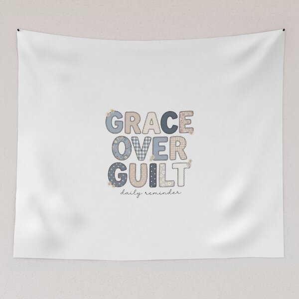 Item preview, Grace Over Guilt Daily Reminder Inspirational Floral Patchwork Typography T-Shirt designed and sold by StickerNestYou.