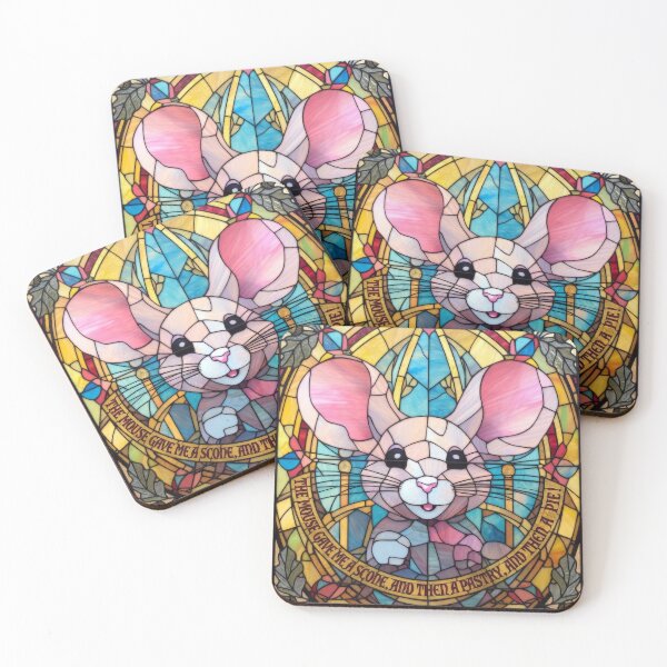 Item preview, Whimsical Stained Glass Mouse with Acorns | Cottagecore Woodland AI Art designed and sold by pinkal.