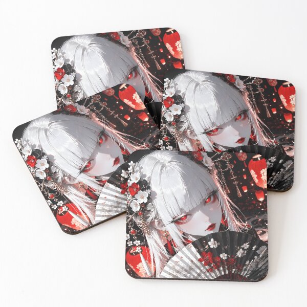 Item preview, Crimson Moon Geisha Warrior | Japanese Gothic Anime Girl with Floral Fan Art designed and sold by Dyan4.