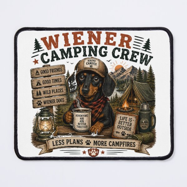 Item preview, Wiener Camping Crew Funny Dachshund Camping T-Shirt Stickers designed and sold by Sunday.Supply.