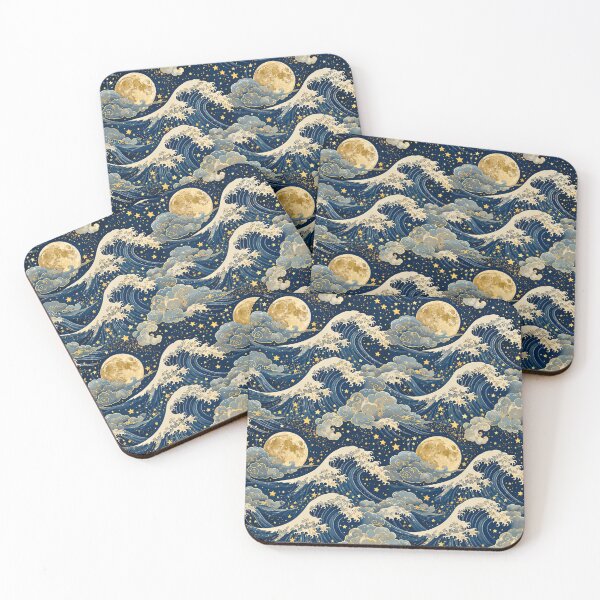 Item preview, Celestial Waves & Full Moon Art | Vintage Japanese Pattern Design  designed and sold by lavanya11.