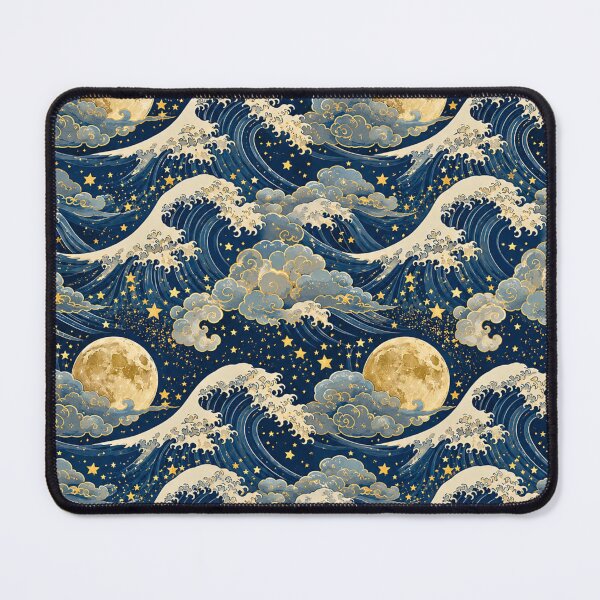 Item preview, Celestial Waves & Full Moon Art | Vintage Japanese Pattern Design designed and sold by lavanya11.