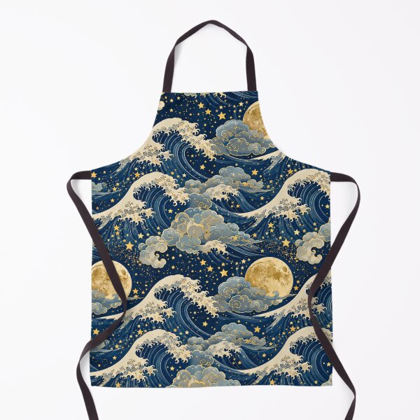 Item preview, Celestial Waves & Full Moon Art | Vintage Japanese Pattern Design designed and sold by lavanya11.