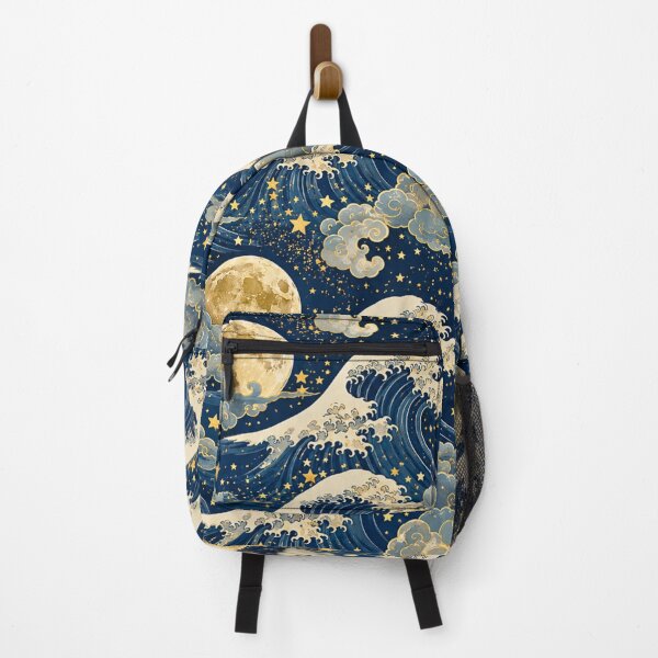 Item preview, Celestial Waves & Full Moon Art | Vintage Japanese Pattern Design designed and sold by lavanya11.