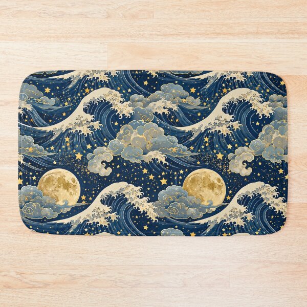 Item preview, Celestial Waves & Full Moon Art | Vintage Japanese Pattern Design  designed and sold by lavanya11.