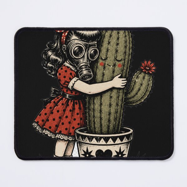 Item preview, Creepy Cute Gas Mask Girl Hugging Smiling Cactus designed and sold by PopStaticPress.