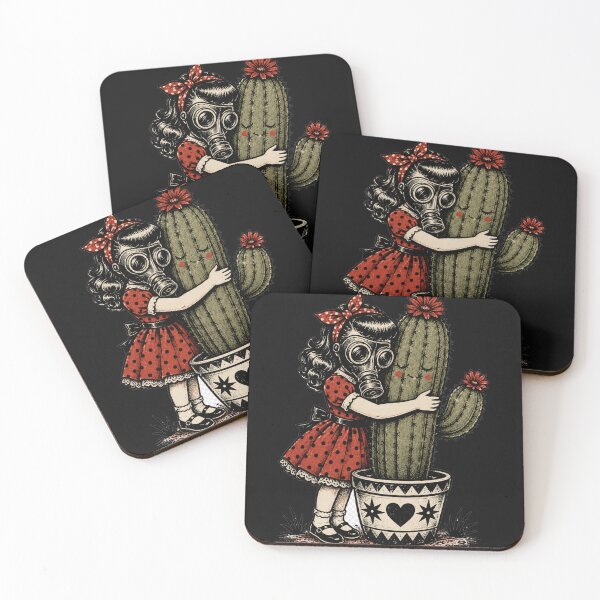 Item preview, Creepy Cute Gas Mask Girl Hugging Smiling Cactus designed and sold by PopStaticPress.