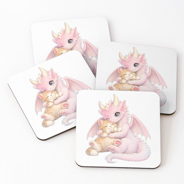 Item preview, Cute Pink Baby Dragon Hugging Kitten designed and sold by Hatchling Hollow.