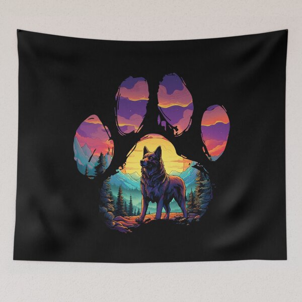 Item preview, Funny Bohemian Shepherd Paw Synthwave Mountain Tree Mom Dad Kids designed and sold by rafaeltto.