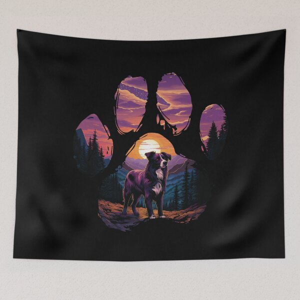 Item preview, Funny Border Collie Paw Synthwave Mountain Tree Mom Dad Kids designed and sold by rafaeltto.