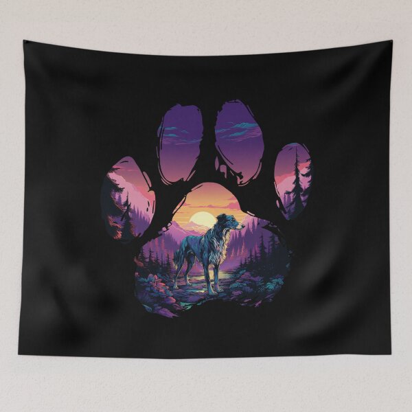 Item preview, Funny Borzoi Paw Synthwave Mountain Tree Mom Dad Kids designed and sold by rafaeltto.