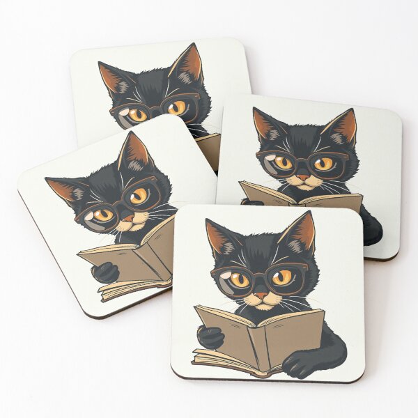 Item preview, Cute Black Cat Reading Book with Glasses designed and sold by NovaPrintLab92.