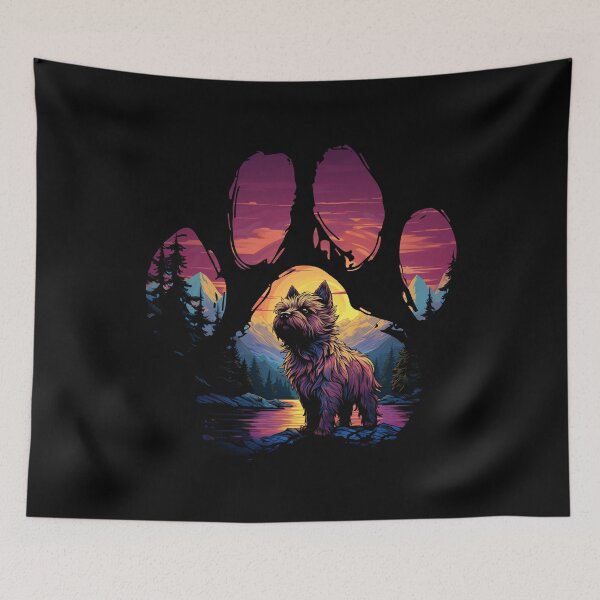 Item preview, Funny Cairn Terrier Paw Synthwave Mountain Tree Mom Dad Kids designed and sold by rafaeltto.