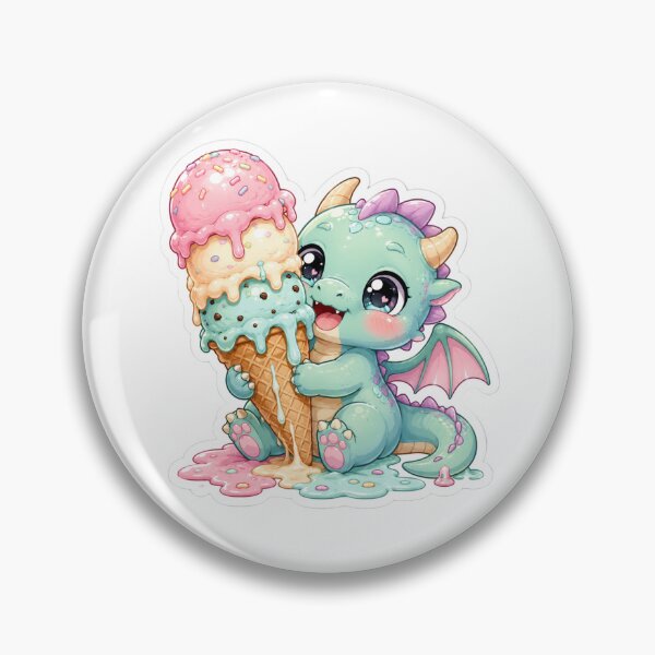Item preview, Cute Baby Dragon Holding Melting Triple Scoop Ice Cream Kawaii Die Cut Sticker designed and sold by Sidra digital art 8277237.