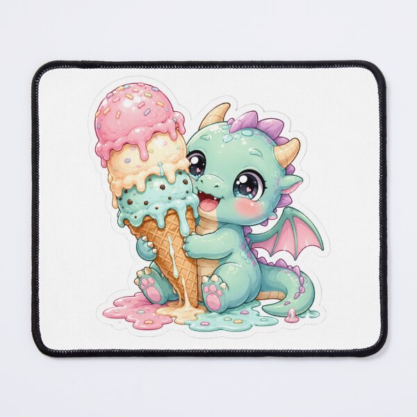 Item preview, Cute Baby Dragon Holding Melting Triple Scoop Ice Cream Kawaii Die Cut Sticker designed and sold by Sidra digital art 8277237.