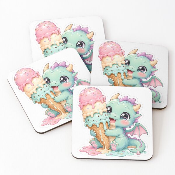 Item preview, Cute Baby Dragon Holding Melting Triple Scoop Ice Cream Kawaii Die Cut Sticker designed and sold by Sidra digital art 8277237.