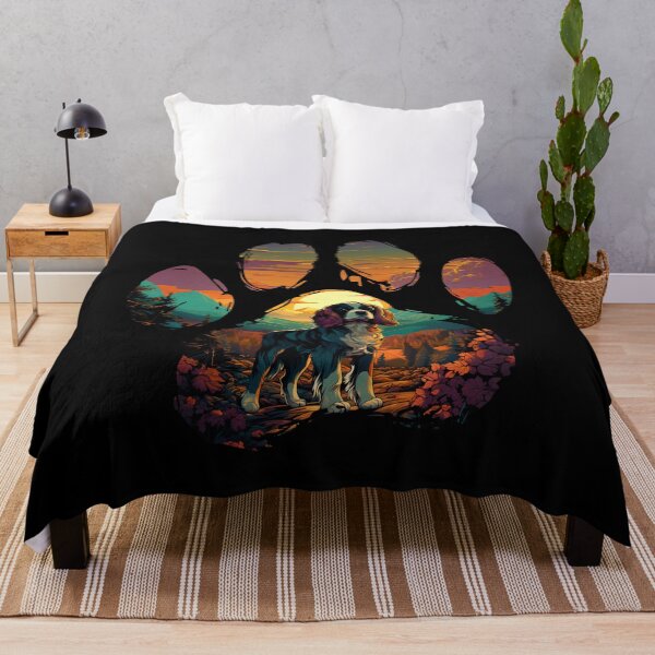 Item preview, Funny Cavalier King Charles Spaniel Paw Synthwave Mountain Tree Mom Dad Kids designed and sold by rafaeltto.