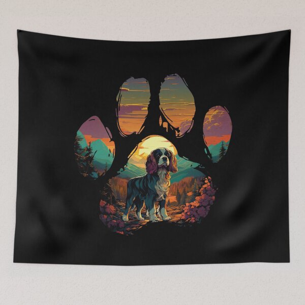 Item preview, Funny Cavalier King Charles Spaniel Paw Synthwave Mountain Tree Mom Dad Kids designed and sold by rafaeltto.