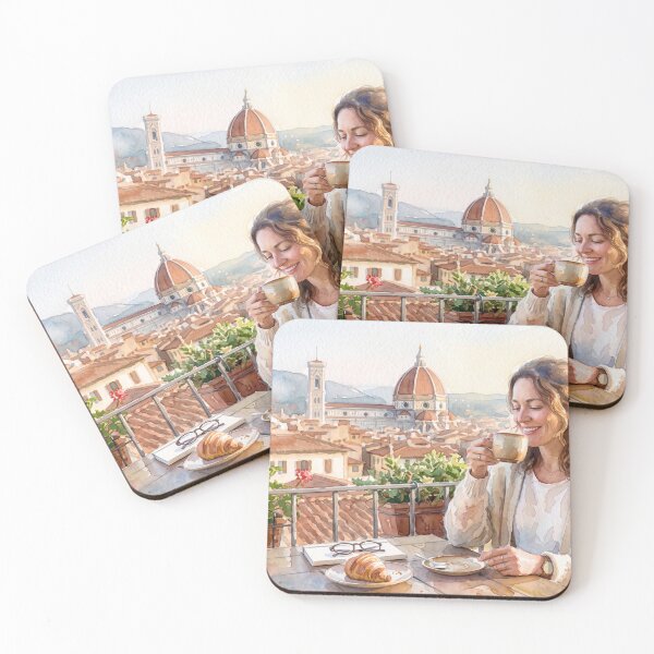 Item preview, Morning Coffee in Florence – Watercolour Italian Balcony View designed and sold by ArtworkNorth.