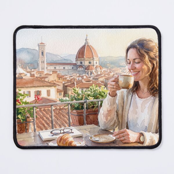 Item preview, Morning Coffee in Florence – Watercolour Italian Balcony View designed and sold by ArtworkNorth.