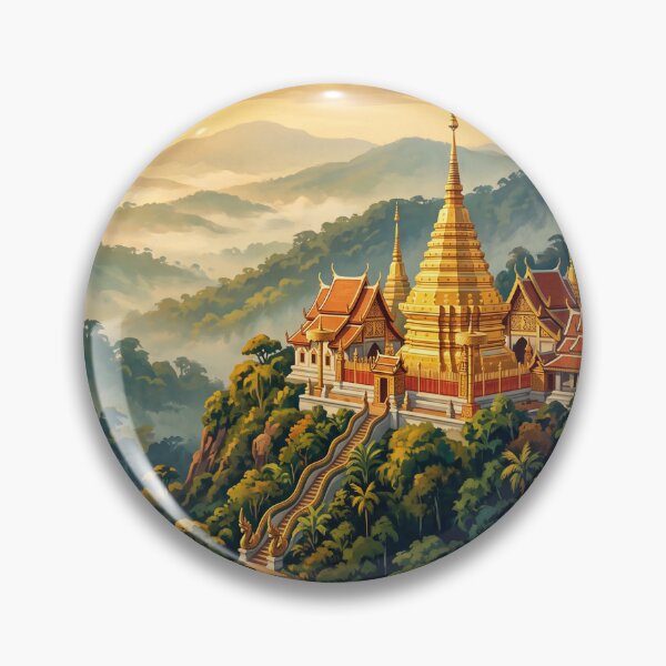 Item preview, Chiang Mai Thailand Vintage Travel Poster – Doi Suthep Golden Temple designed and sold by Bomax121.