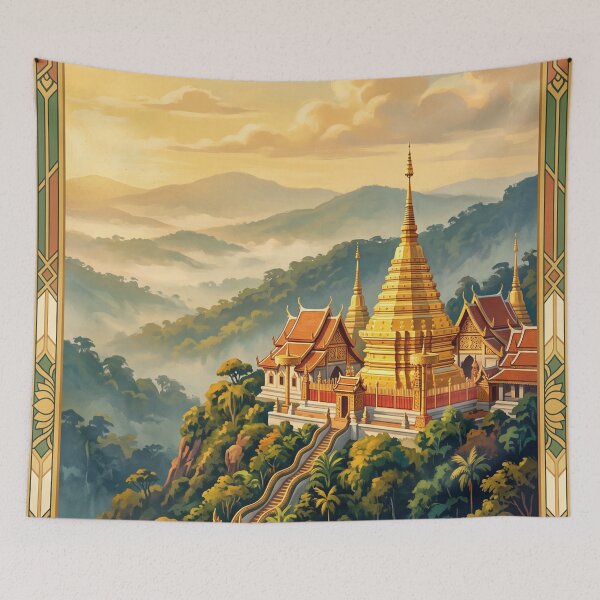 Item preview, Chiang Mai Thailand Vintage Travel Poster – Doi Suthep Golden Temple designed and sold by Bomax121.
