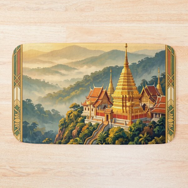 Item preview, Chiang Mai Thailand Vintage Travel Poster – Doi Suthep Golden Temple designed and sold by Bomax121.