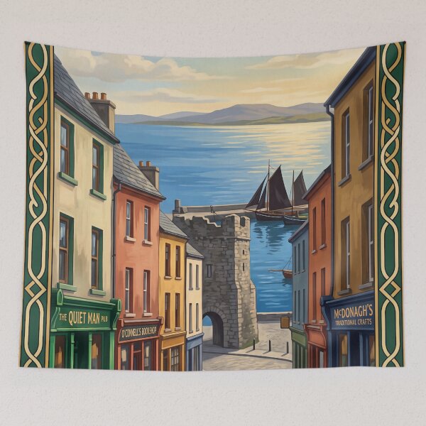 Item preview, Galway Ireland Vintage Travel Poster – Spanish Arch & Colorful Coastal Streets designed and sold by Bomax121.