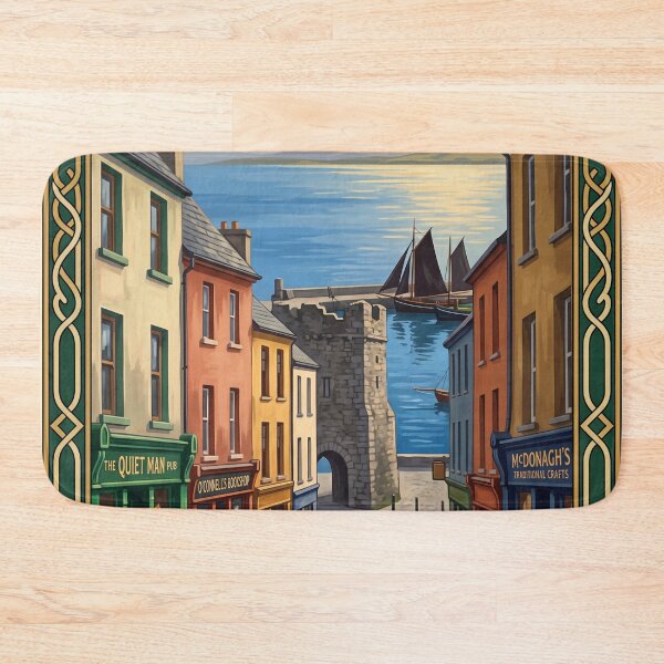 Item preview, Galway Ireland Vintage Travel Poster – Spanish Arch & Colorful Coastal Streets designed and sold by Bomax121.