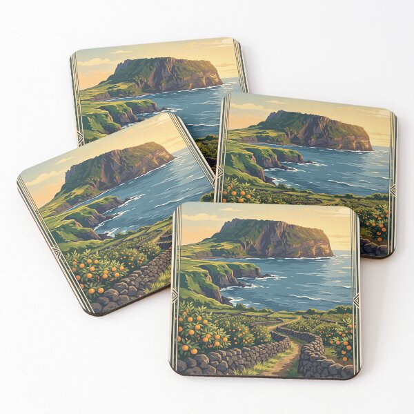 Item preview, Jeju Island South Korea Vintage Travel Poster – Volcanic Coast and Tangerine Groves designed and sold by Bomax121.