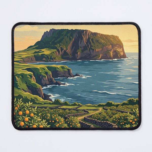 Item preview, Jeju Island South Korea Vintage Travel Poster – Volcanic Coast and Tangerine Groves designed and sold by Bomax121.