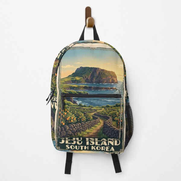 Item preview, Jeju Island South Korea Vintage Travel Poster – Volcanic Coast and Tangerine Groves designed and sold by Bomax121.