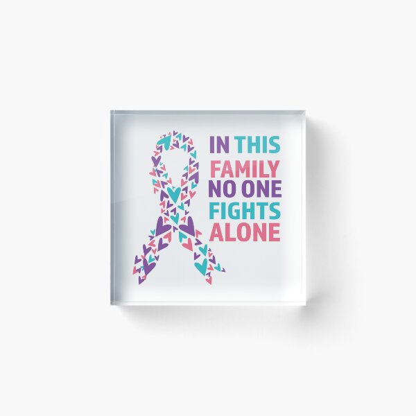 Item preview, Thyroid cancer, in this family no one fights alone, pink purple and teal ribbon designed and sold by BlueDiamond-19.