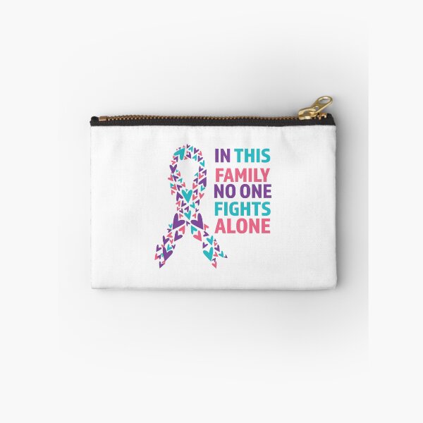 Item preview, Thyroid cancer, in this family no one fights alone, pink purple and teal ribbon designed and sold by BlueDiamond-19.