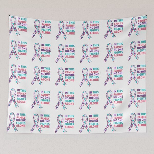 Item preview, Thyroid cancer, in this family no one fights alone, pink purple and teal ribbon designed and sold by BlueDiamond-19.