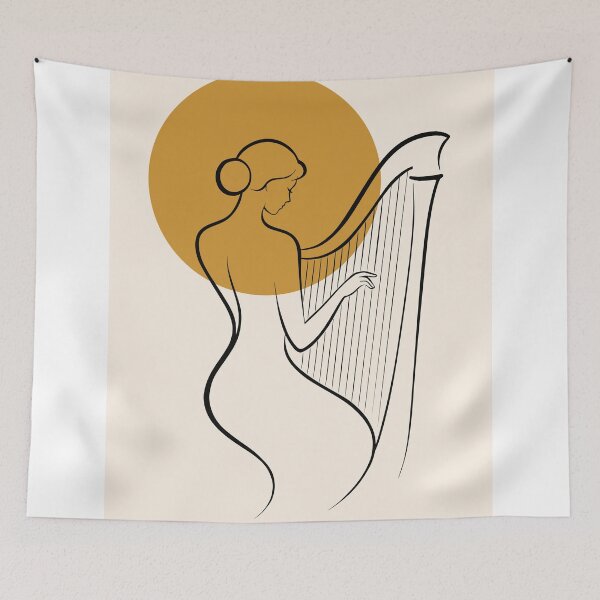 Item preview, Minimalist Harp Player Line Art | Elegant Harpist Illustration | Boho Music Art | Modern Musician Print designed and sold by Studio pod Burom.